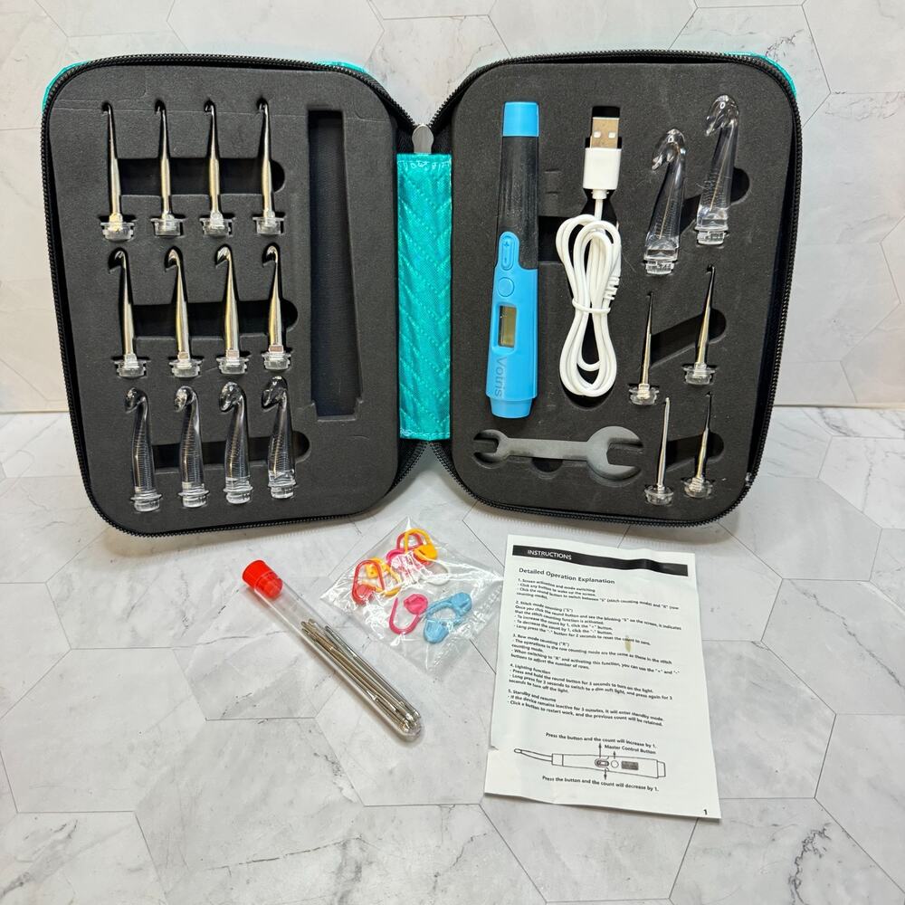 Votris 18 in 1 Counting Crochet Hook Set Light Up Ergonomic Rechargeable Kit
